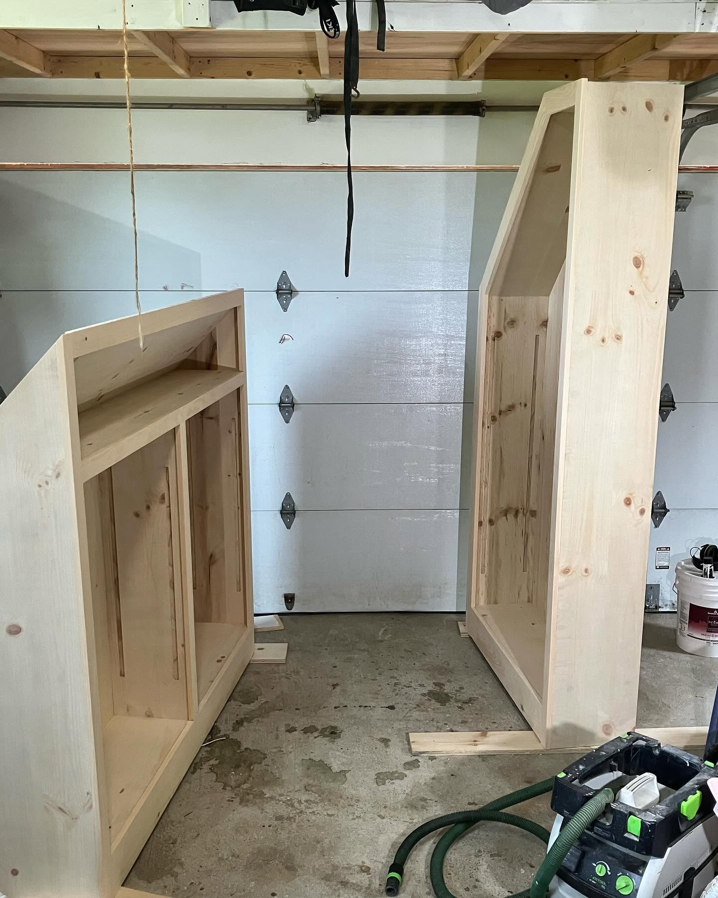 Cabinet carcasses in progress in the shop